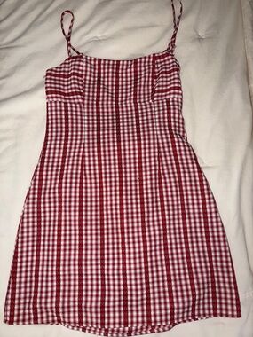 RSQ Red Gingham Backless Spaghetti-Strap Dress